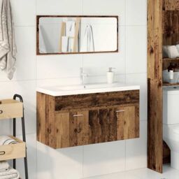 Berkfield Home 3 Piece Bathroom Furniture Set Old Wood Engineered Wood in Brown - thumbnail 3
