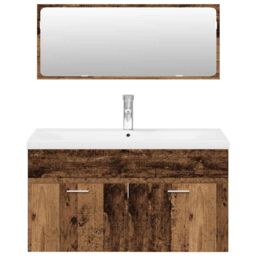 Berkfield Home 3 Piece Bathroom Furniture Set Old Wood Engineered Wood in Brown - thumbnail 4