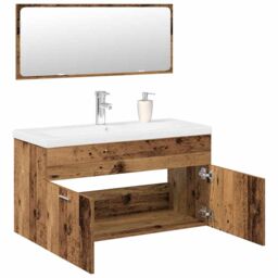 Berkfield Home 3 Piece Bathroom Furniture Set Old Wood Engineered Wood in Brown - thumbnail 1