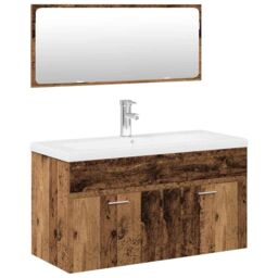 Berkfield Home 3 Piece Bathroom Furniture Set Old Wood Engineered Wood in Brown - thumbnail 2