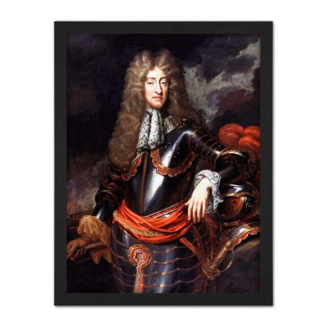 "Artery8 Wall Art Print Portrait King James II England Painting Royal Historic Large Framed Wall Décor Art in White - Size: W18"" x H24""" - image 1