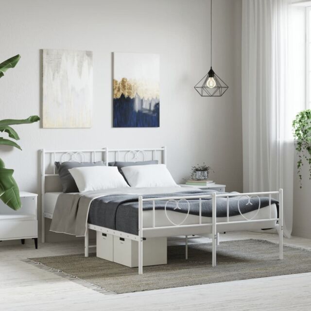 Berkfield Home Metal Bed Frame with Headboard & Footboard White 120x190 cm Small Double - image 1