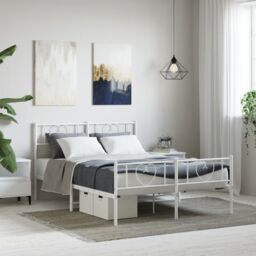 Berkfield Home Metal Bed Frame with Headboard & Footboard White 120x190 cm Small Double - thumbnail 1