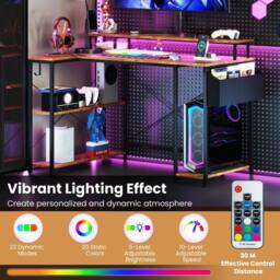 Costway L-Shaped Gaming Desk 120 cm Computer Desk with LED Lights in Brown - thumbnail 5