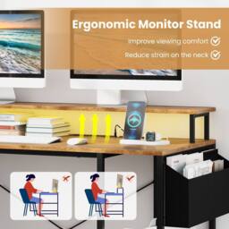 Costway L-Shaped Gaming Desk 120 cm Computer Desk with LED Lights in Brown - thumbnail 6