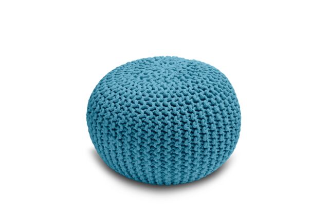 Snug City Knitted Pouffe Chunky Round Footstool Ottoman 100% Cotton Handmade in Teal - image 1