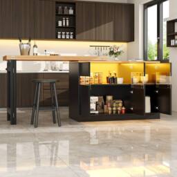 ModernLuxe Extendable bar table with LEDs + 3 doors - MDF - black - thumbnail 5