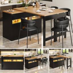 ModernLuxe Extendable bar table with LEDs + 3 doors - MDF - black - thumbnail 1