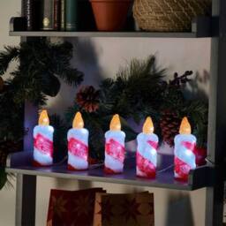 Samuel Alexander 15cm Set of 5 Christmas Candle Ornaments with 30 Cool White LEDs in Red - thumbnail 2