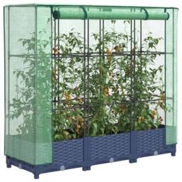 Berkfield Home Raised Bed with Greenhouse Cover Rattan Look 120x40x123 cm in Dark Navy - Size: 120 x 40 x 123 cm - thumbnail 2