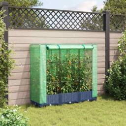 Berkfield Home Raised Bed with Greenhouse Cover Rattan Look 120x40x123 cm in Dark Navy - Size: 120 x 40 x 123 cm