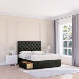 "Sloomy Mayfair Divan Bed Base 2 Drawers & 26"" Struts Headboard in Dark Grey - Size: Super King"
