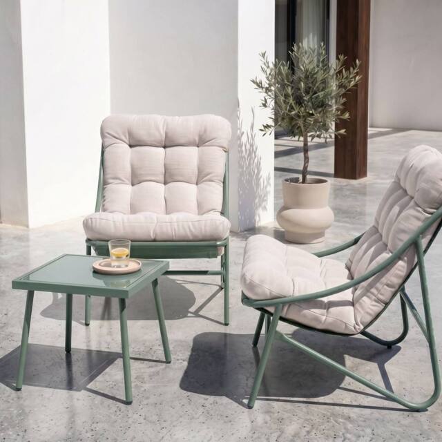 Wyld and Coco Elite 2-Seater Outdoor Lounge Set Green-Beige Steel Frame in Green - image 1