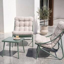 Wyld and Coco Elite 2-Seater Outdoor Lounge Set Green-Beige Steel Frame in Green