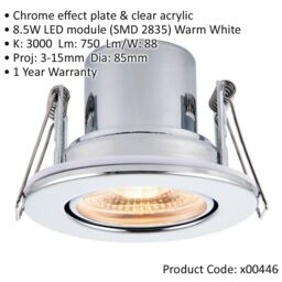 Loops 2 PACK Recessed Tiltable Ceiling Downlight - 8.5W Warm White LED Chrome Plate - thumbnail 2