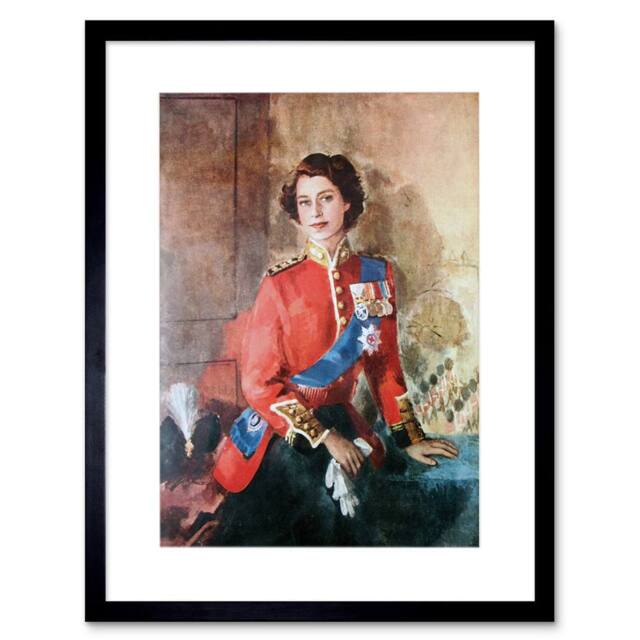 "Artery8 Painting Queen Elizabeth II England Home Decor 12x16"" Framed Art Print in Red - Size: W12"" x H16""" - image 1