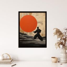 Wee Blue Coo Wall Art Print Qigong Sunset Shaolin Monk Practicing Movement Meditation Exercises Amber Orange Grey Oil Painting Art Framed - thumbnail 4