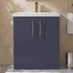 Balterley Contemporary Bathroom Floor 2-Door Vanity Unit Basin, Blue, 800mm in Blue - thumbnail 2