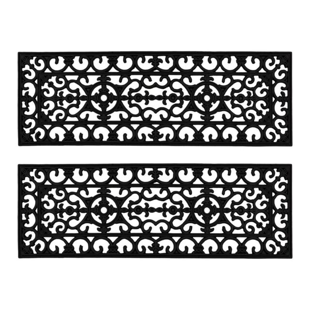 JVL Lexi Wrought Iron Effect Rubber Step Mat, 25x75cm, Set of 2 in Black - Size: 25 cm x 75 cm - image 1