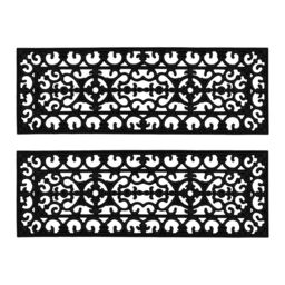 JVL Lexi Wrought Iron Effect Rubber Step Mat, 25x75cm, Set of 2 in Black - Size: 25 cm x 75 cm