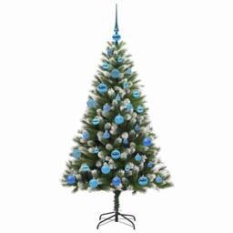 Berkfield Home Lush Artificial Hinged Christmas Tree with Flocked Snow 150 cm in Green - thumbnail 4