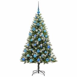 Berkfield Home Lush Artificial Hinged Christmas Tree with Flocked Snow 150 cm in Green - thumbnail 1