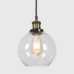 ValueLights Sheridan Industrial Glass Bowl Gold Trim Black Ceiling Pendant Light - thumbnail 2