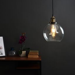 ValueLights Sheridan Industrial Glass Bowl Gold Trim Black Ceiling Pendant Light - thumbnail 4