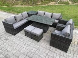 Fimous 10 Seater Outdoor Rattan Adjustable Rising Lifting Side Tables Small Footstools in Dark Grey - thumbnail 2