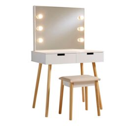 Home Source Dressing Table 2 Drawer Vanity Set Mirror Makeup Desk Padded Stool in White - thumbnail 9