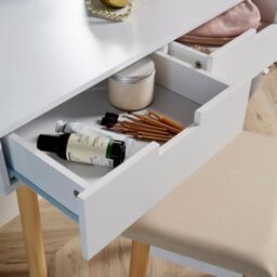 Home Source Dressing Table 2 Drawer Vanity Set Mirror Makeup Desk Padded Stool in White - thumbnail 6