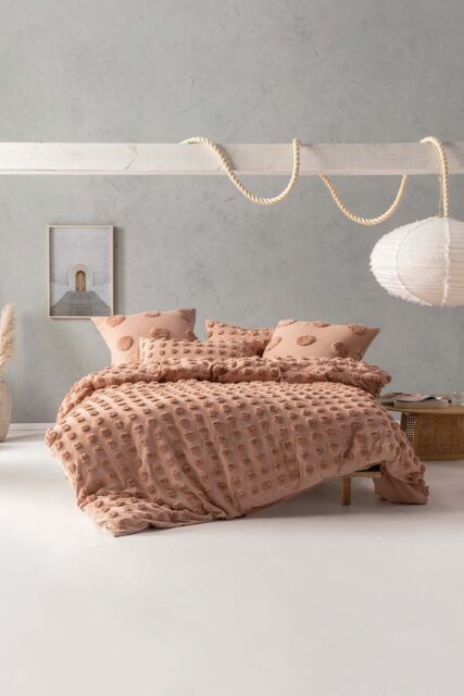 Linen House Haze Tufted Polka Dot Duvet Cover Set in Light Brown - Size: Super King - image 1