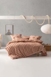 Linen House Haze Tufted Polka Dot Duvet Cover Set in Light Brown - Size: Super King