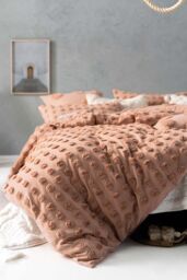Linen House Haze Tufted Polka Dot Duvet Cover Set in Light Brown - Size: Super King - thumbnail 2