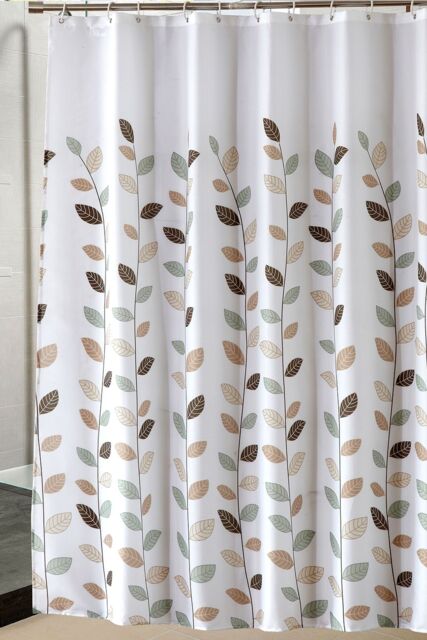 Neel Blue Leaves Design Polyester Shower Curtain, Water-Resistant Bathroom Curtain With 12 Hooks - 180x200cm - Size: 180 cm width x 200 cm drop - image 1