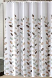 Neel Blue Leaves Design Polyester Shower Curtain, Water-Resistant Bathroom Curtain With 12 Hooks - 180x200cm - Size: 180 cm width x 200 cm drop