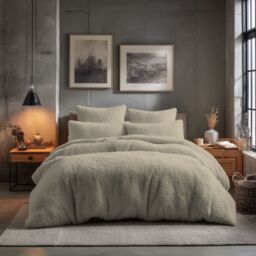 Snug City Teddy Bear Fleece Soft Cosy Duvet Cover + Pillow Case Set in Beige - Size: Double - thumbnail 1