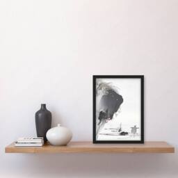 "Artery8 Two Turtles 1890 Ink Painting Retro Japan Framed Wall Art Print Tsukioka in Grey - Size: W12"" x H16""" - thumbnail 4