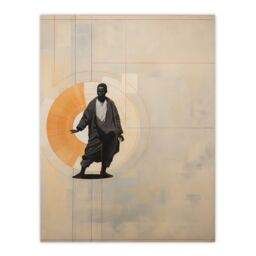 "Wee Blue Coo Wall Art Print Qigong Serenity Shaolin Monk Practicing Mindfulness Tan Orange Charcoal Simple Oil Painting Poster - Size: W24"" x H32""" - thumbnail 1