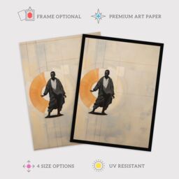 "Wee Blue Coo Wall Art Print Qigong Serenity Shaolin Monk Practicing Mindfulness Tan Orange Charcoal Simple Oil Painting Poster - Size: W24"" x H32""" - thumbnail 2