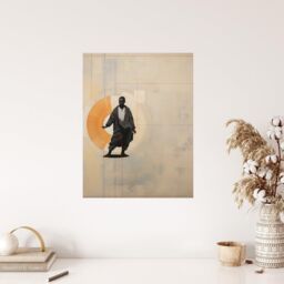 "Wee Blue Coo Wall Art Print Qigong Serenity Shaolin Monk Practicing Mindfulness Tan Orange Charcoal Simple Oil Painting Poster - Size: W24"" x H32""" - thumbnail 4