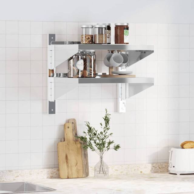 Berkfield Home Durable 2-Tier Wall Shelf 50x40x60 cm Silver Stainless Steel - Size: 50 x 40 x 60 cm - image 1