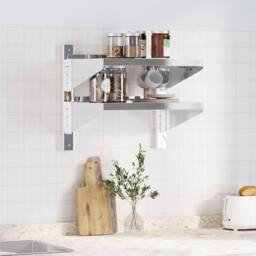 Berkfield Home Durable 2-Tier Wall Shelf 50x40x60 cm Silver Stainless Steel - Size: 50 x 40 x 60 cm
