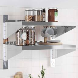 Berkfield Home Durable 2-Tier Wall Shelf 50x40x60 cm Silver Stainless Steel - Size: 50 x 40 x 60 cm - thumbnail 2