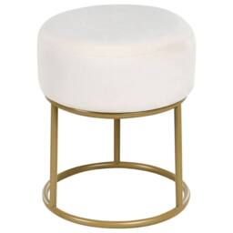 Wyld and Coco Off-White Velvet Footstool with Gold Metal Base in White - thumbnail 2