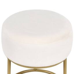 Wyld and Coco Off-White Velvet Footstool with Gold Metal Base in White - thumbnail 3