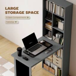 STILVORA Folding Convertible Desk with Blackboard & Shelves in Grey - thumbnail 7