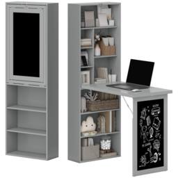 STILVORA Folding Convertible Desk with Blackboard & Shelves in Grey - thumbnail 5