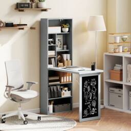 STILVORA Folding Convertible Desk with Blackboard & Shelves in Grey - thumbnail 3
