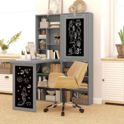 STILVORA Folding Convertible Desk with Blackboard & Shelves in Grey - thumbnail 2